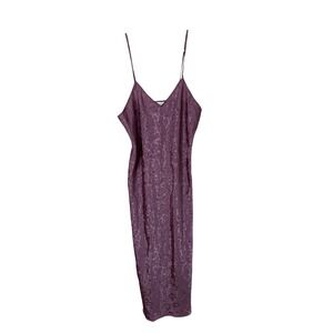 Vintage Alexandra Nicole Purple Floral Jacquard Slip Dress Midi Spaghetti Strap